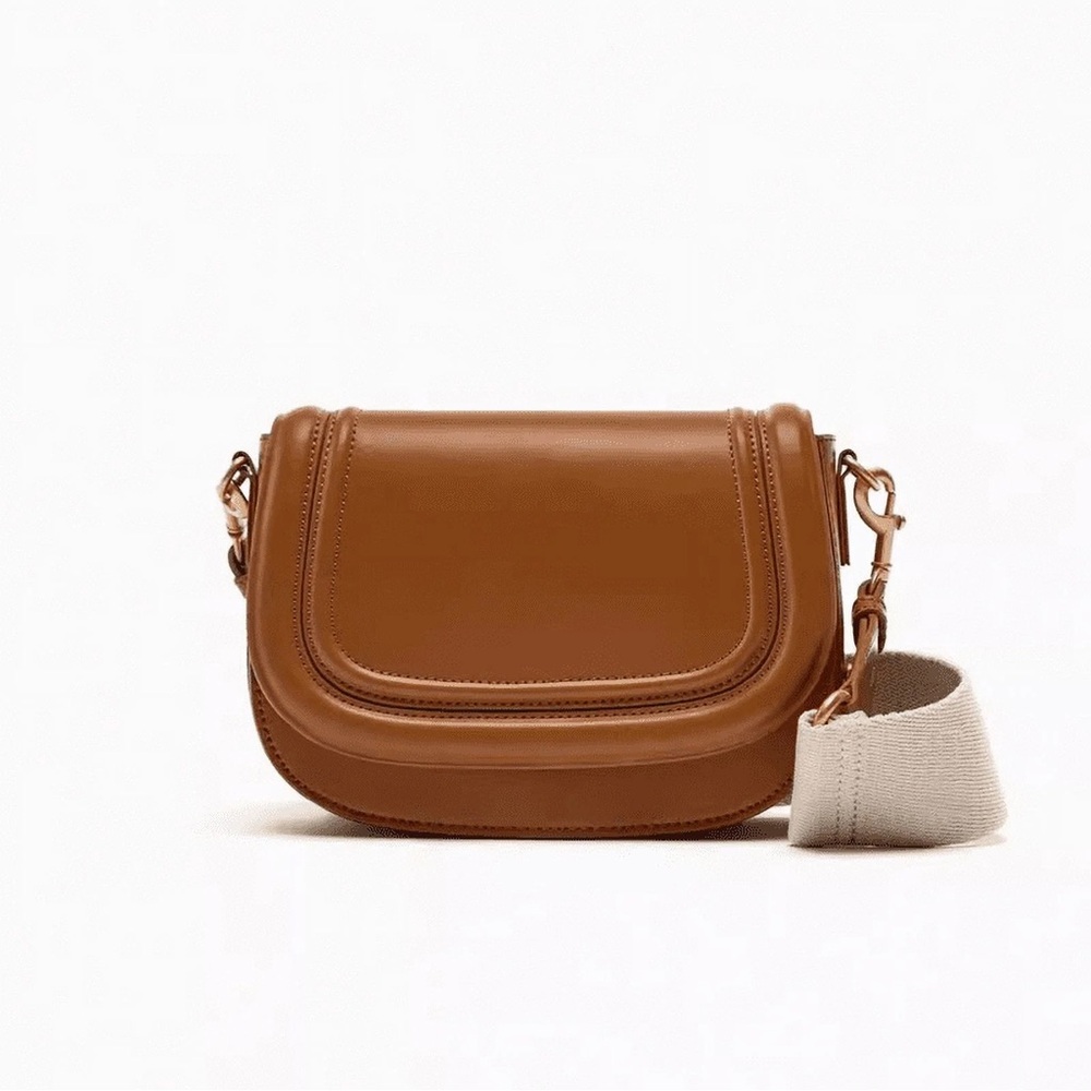 Zara Elegant Tan Leather Crossbody Bag